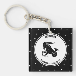 Llavero Rótulo Zodiaco Capricornio, Keychain Blanco y Negr