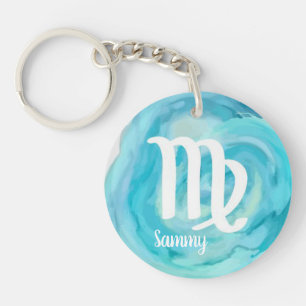 Llavero Rótulo Zodiaco de color de agua personalizada Virg