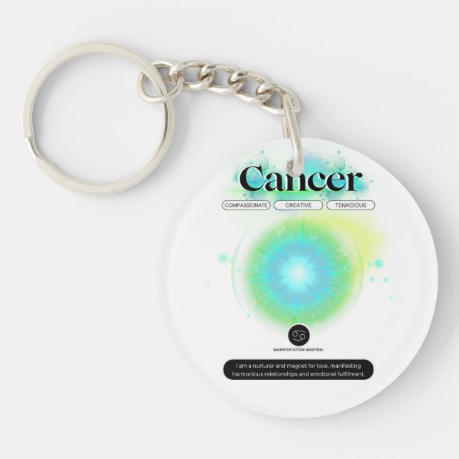 Llavero Rótulo Zodiaco moderno Cáncer Cita Elemento Agua (Frente)
