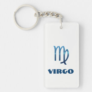 Llavero Rótulos azules del zodiaco del virgo en blanco