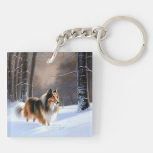 Llavero Rough Collie Deja Que Nieva Navidades