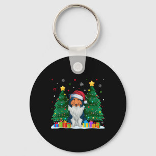 Llavero Rough Collie Dog Amantes de Santa Hat Feo Navidade