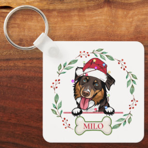 Llavero Rough Collie Dog Navidades personalizados