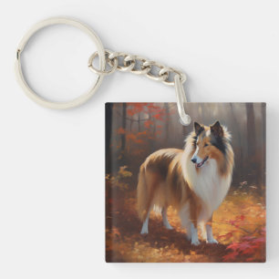 Llavero Rough Collie en Otoño Hojas Caídas Inspiran