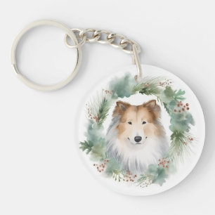 Llavero Rough Collie Navidades Wreath Festive Pup