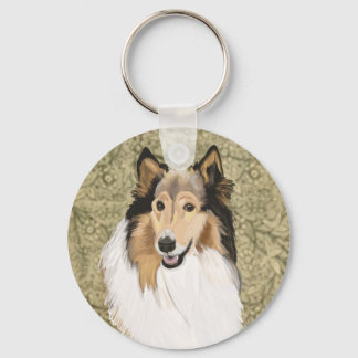 Llavero Rough Collie on a Brown Floral background