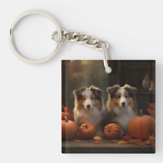 Llavero Rough Collie Puppy Calabaza deslumbrante otoño (Frente)