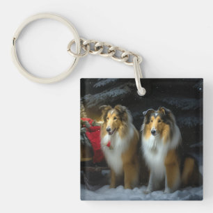 Llavero Rough Collie Snowy Sleigh Navidades Decoración