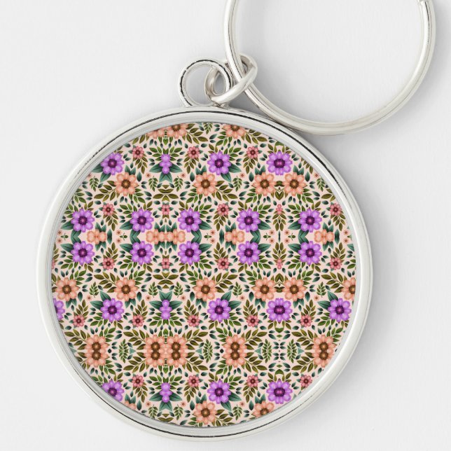 Llavero Round keychain featuring intricate floral patterns (Frente)