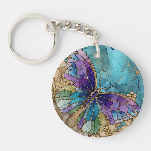 Llavero Round Keychain with a Watercolor Butterfly  (Frente)