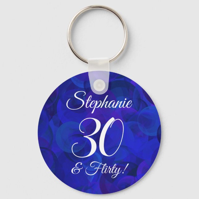 Llavero Royal Blue 30 y Flirty Birthday Party Favor (Anverso)