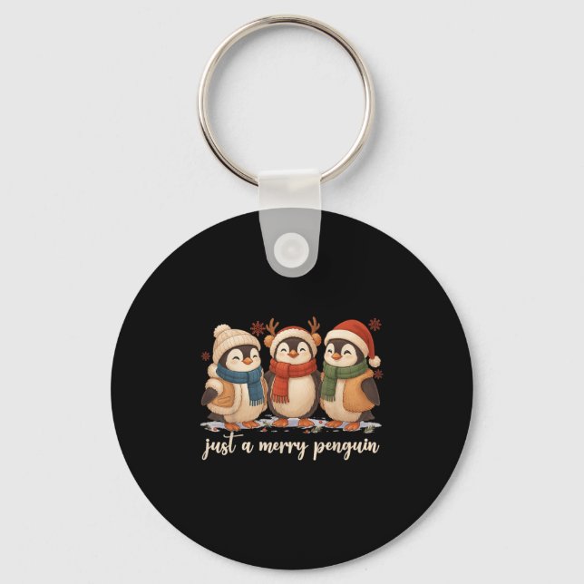 Llavero Rtro Gracioso Sólo Un Pingüino Feliz Navidad (Anverso)