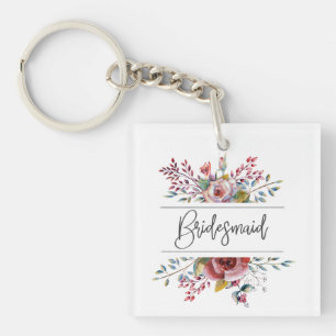 Llavero Rubor Floral Bouquet Bridesmaid Square Keychain