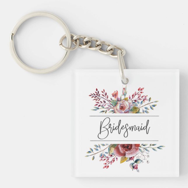 Llavero Rubor Floral Bouquet Bridesmaid Square Keychain (Frente)