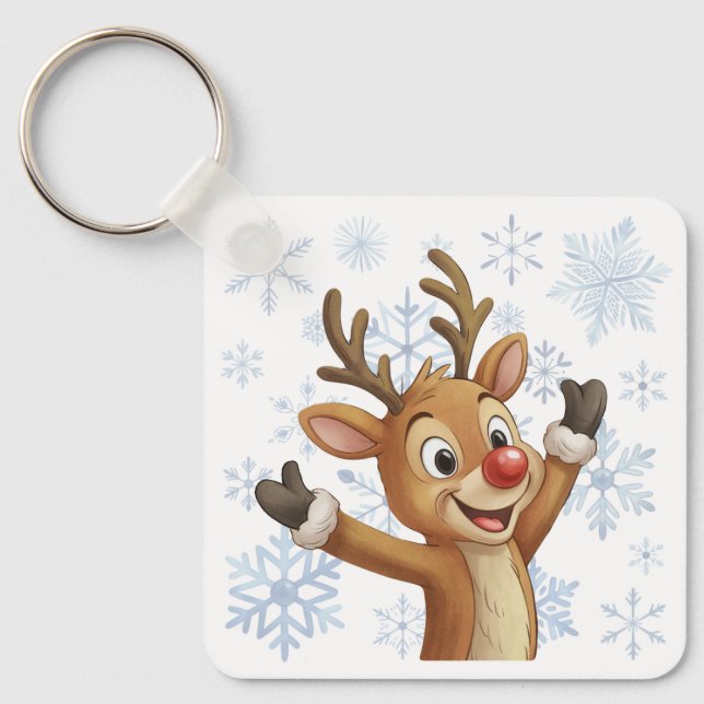 Llavero Rudolph con copos de nieve azules (Anverso)