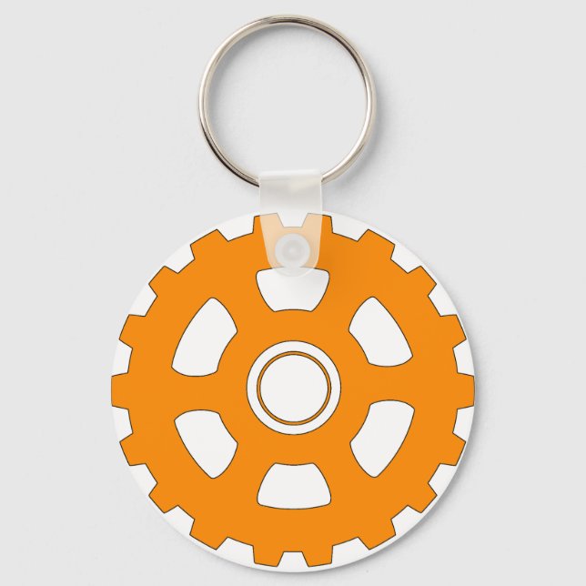 Llavero Rueda dentada de engranaje naranja industrial (Anverso)