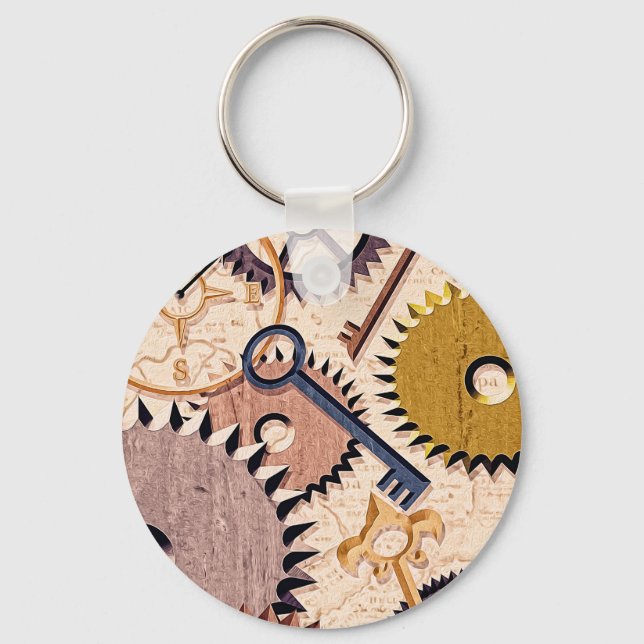 Llavero Ruedas Steampunk, engranajes, llaves, pintura de a (Anverso)