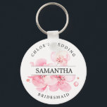 Llavero Rustic Chic Blush Pink Floral Personalized<br><div class="desc">Rustic chic pink cherry blossoms create a pretty bridesmaid gift. The bridesmaid's name divides the roses in half. The bride's name and wedding is written in curved text above the roses bridesmaid is written in curved text below. This keychain is part of the Cherry Blossom collection. You'll find many other...</div>