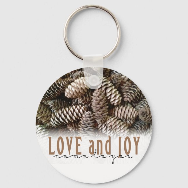 Llavero Rustic Holiday Love and Joy Pine Cone (Anverso)