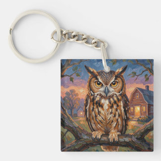 Llavero Rustic Impasto Great Horned Owl 
