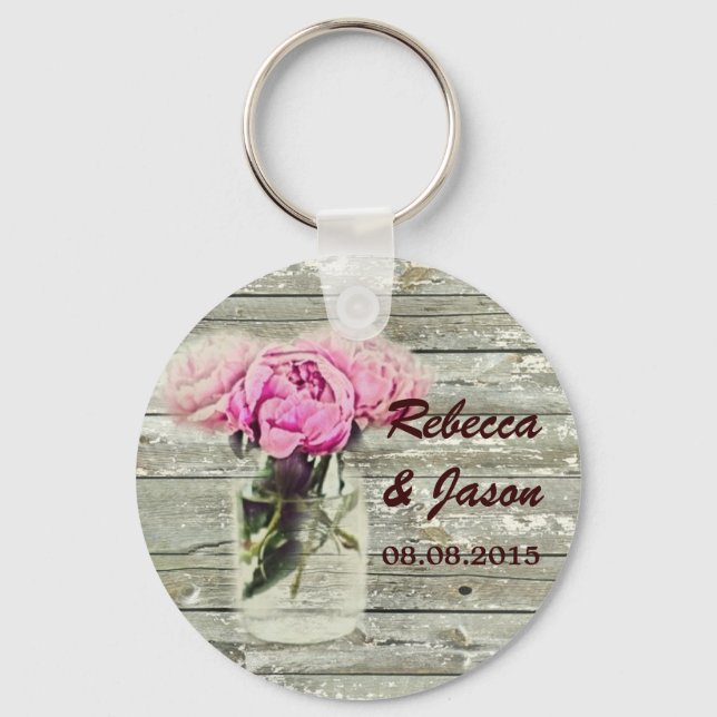 Llavero rustic rose mason jar wedding thank you (Anverso)