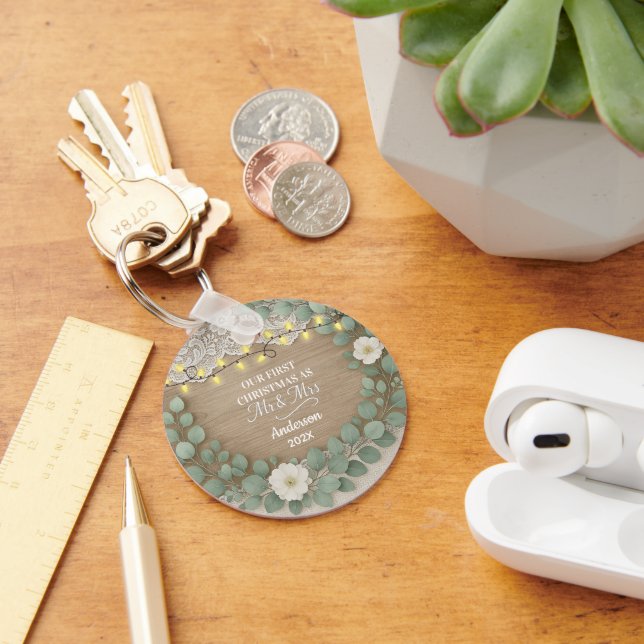 Llavero Rustic Wood & Eucalyptus Mr & Mrs Christmas (Escritorio )