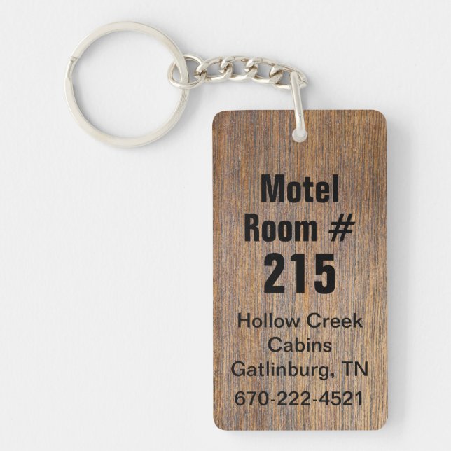 Llavero Rustic Wood Look Hotel Room Number Keychain (Frente)