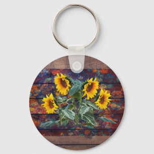 Llavero Rústicas hojas otoñales y girasoles