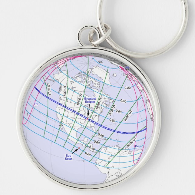 Llavero Ruta mundial total del eclipse solar 2017 (Frente)