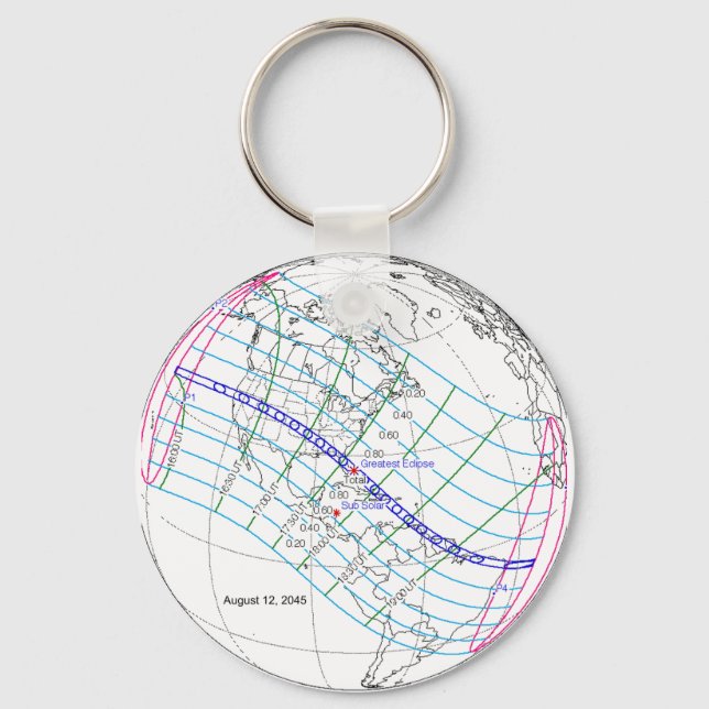 Llavero Ruta mundial total del eclipse solar 2045 (Anverso)