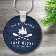 Rutic Lake House Oars Trees Blue Wood Print Round