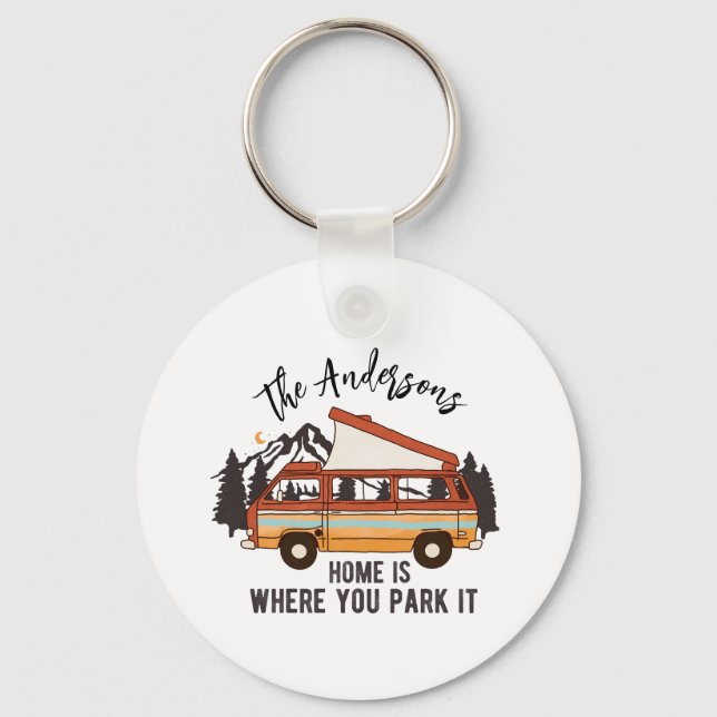 Llavero RV Camping Tent TrailHome es donde lo estacionas (Anverso)
