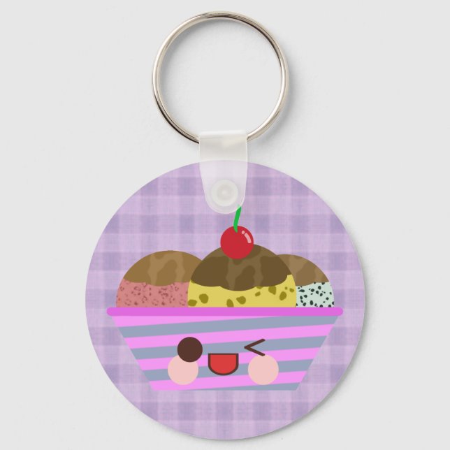 Llavero Sabores de helado sundae Kawaii Deliciosos a cuadr (Anverso)