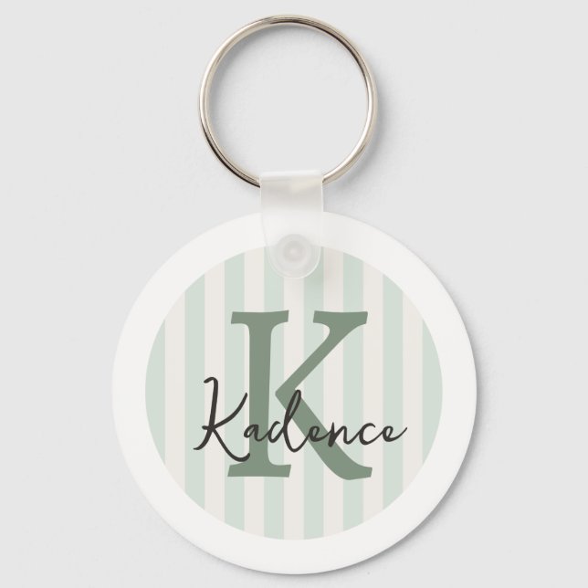 Llavero Sage Green Charcoal Custom Striped Circle Monogram (Anverso)