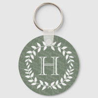 Sage Green Monograma Elegante Foliage Moderno Wrea