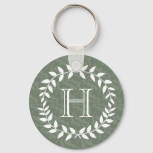 Llavero Sage Green Monograma Elegante Foliage Moderno Wrea
