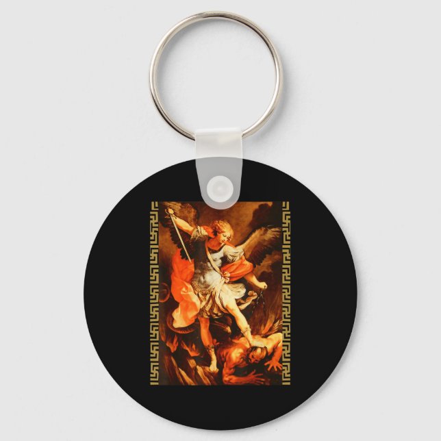 Llavero Saint Michael Defeating Satan Archangel Warrior  (Anverso)