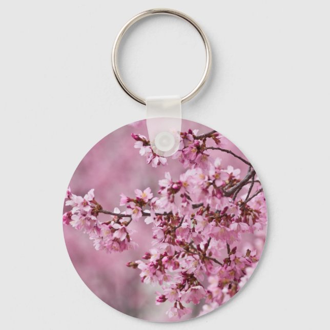 Llavero Sakura cerezos florecen en capas rosadas pasteles (Anverso)