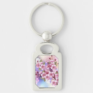 Llavero Sakura rosa sobre fondo de pintura