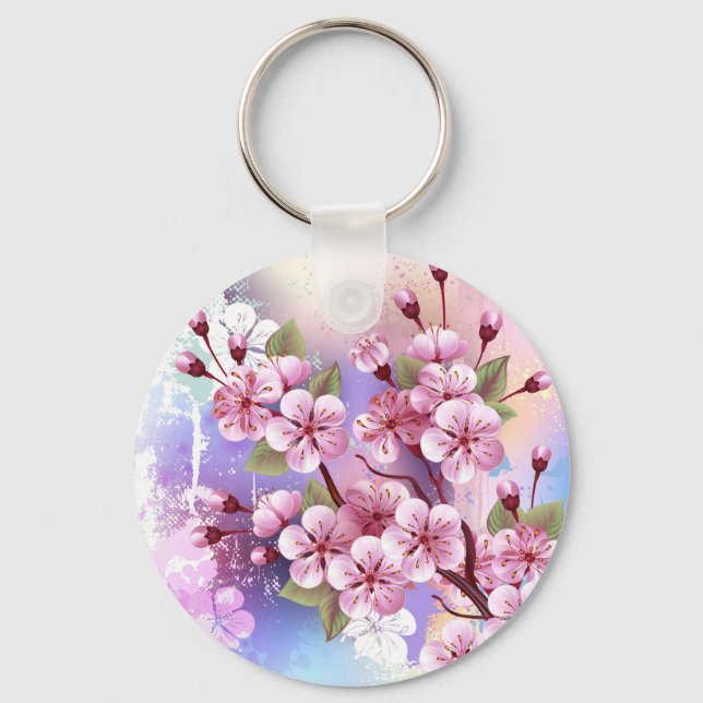 Llavero Sakura rosa sobre fondo de pintura (Anverso)
