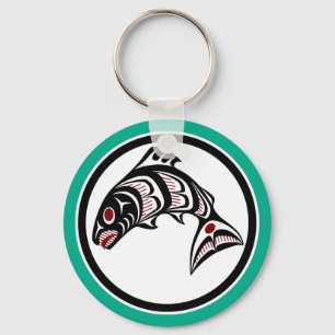 Llavero Salmón vector gráfico negro rojo nativo americano