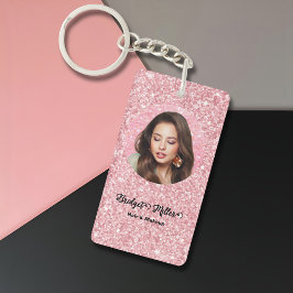 Llavero Salón de belleza con brillo rosado elegante foto c