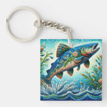 Salto de salmón Mosaic Floral Azul Peach