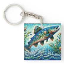 Salto de salmón Mosaic Floral Azul Peach