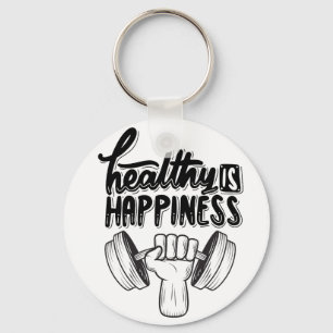 Llavero saludable es felicidad diseño de motivación de gim