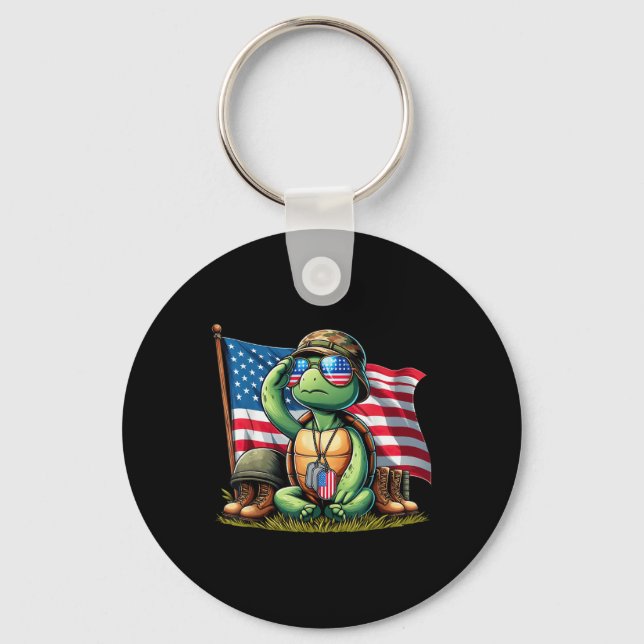 Llavero Saludo Turtle American Flag Memorial Day 4O (Anverso)