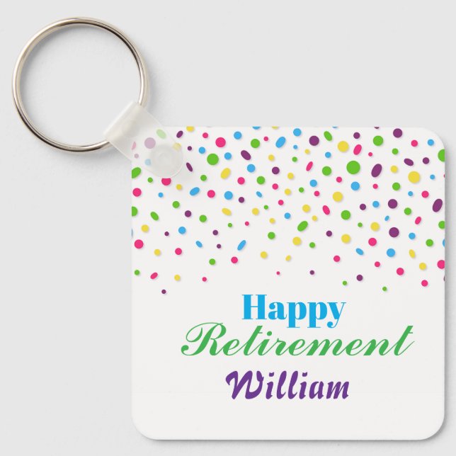 Llavero Saludos a nuevos comienzosColorida jubilación feli (Anverso)