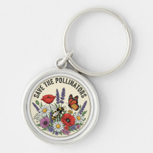 Llavero Salva al polinizador con abeja, mariposa y flores