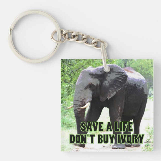 Llavero Salva la vida de un elefante, no compre marfil (Frente)