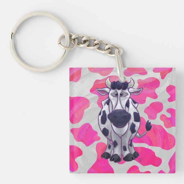 Llavero Salvaje de vaca rosa y blanco (Frente)